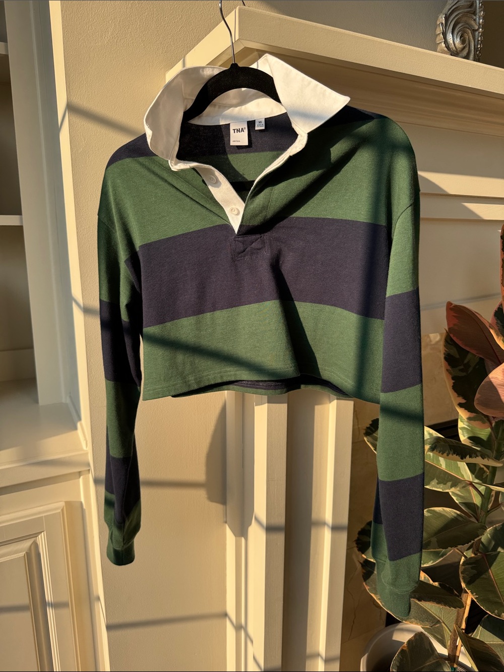Aritzia Striped Cropped Rugby Pullover in Green and Navy